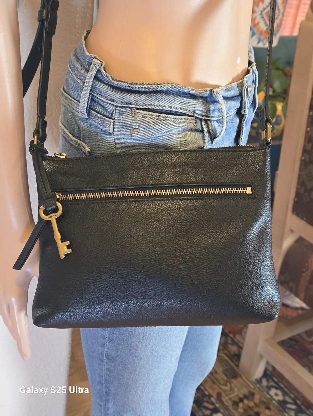 Fossil Fiona Small Black Leather Shoulder/Crossbody Bag EUC